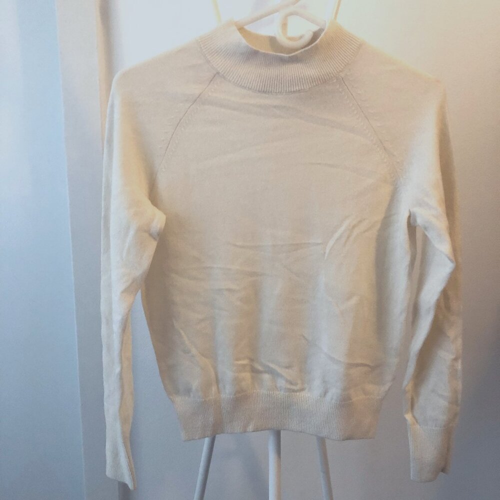 EVERLANE 100% CASHMERE RAGLAN MOCK NECK SWEATER IVORY SIZE XXS NWT